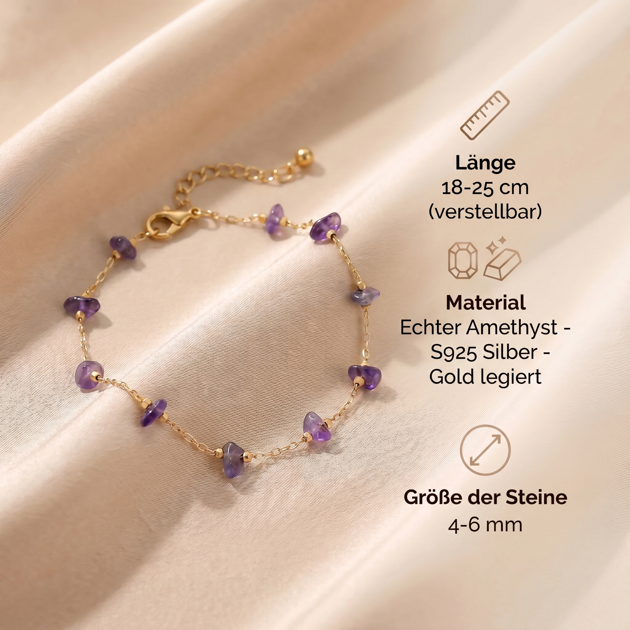 Amethyst Armband - Naturperlen S925 Silber - legiert