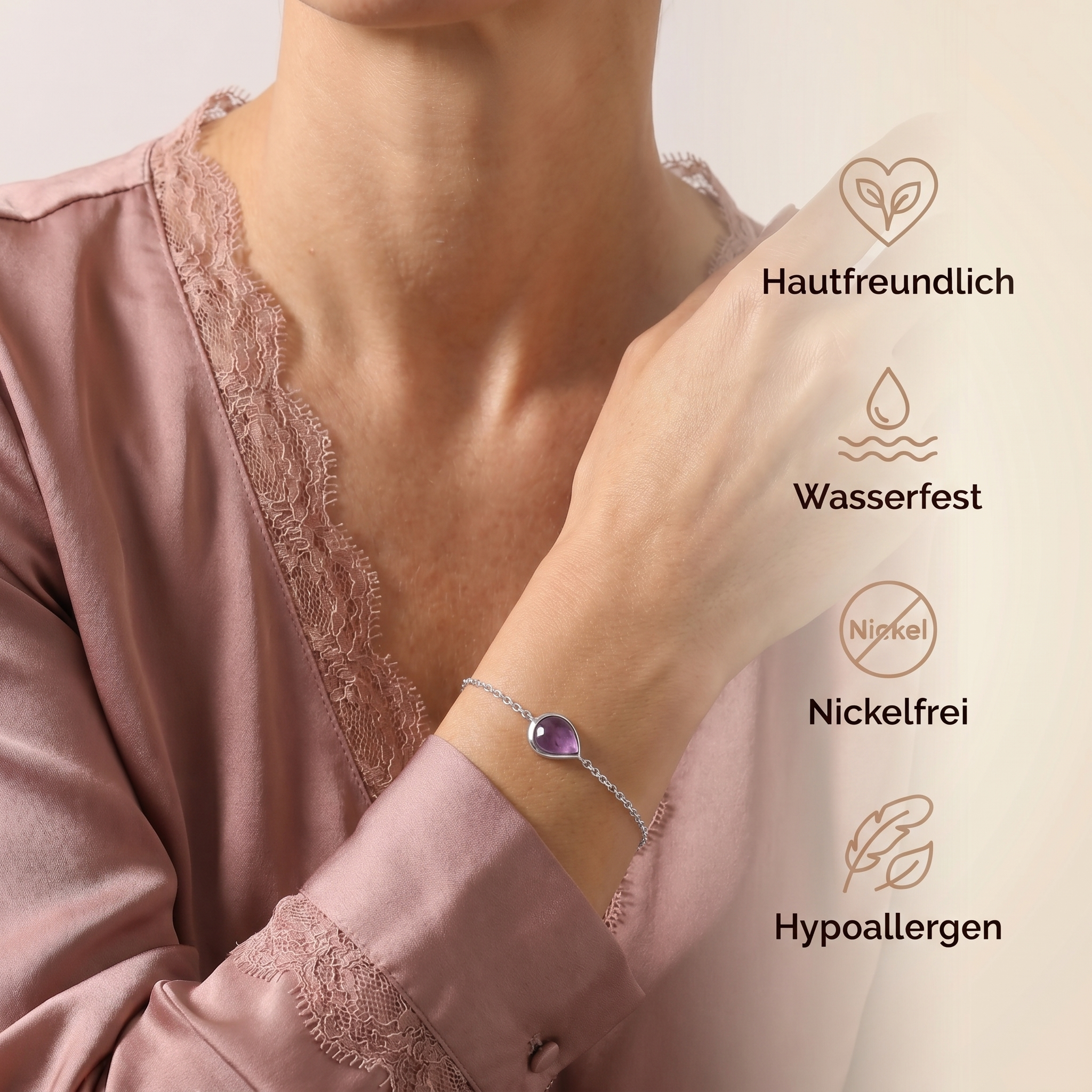 Amethyst Armband - Perlenanhänger S925 Silber