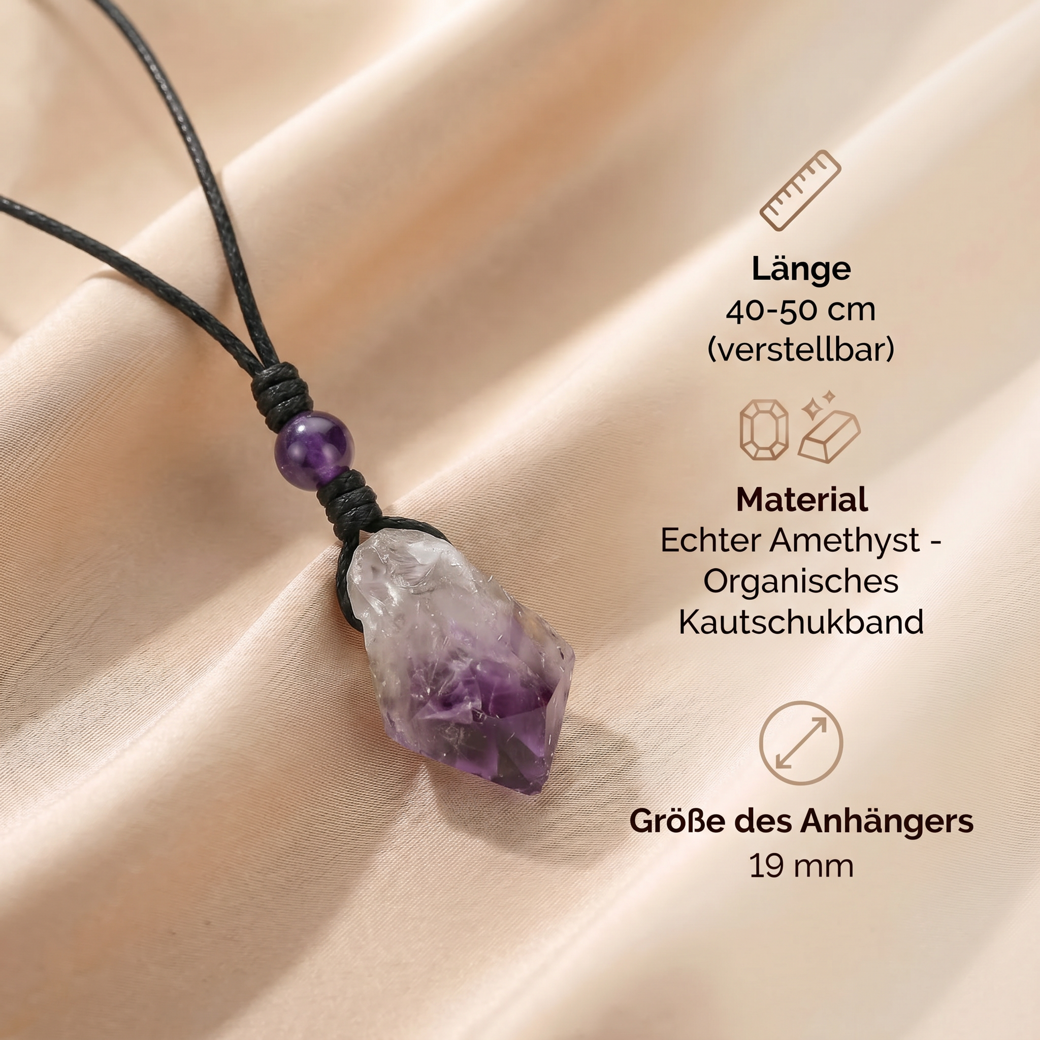 Amethyst Halskette - Unbearbeitet mit Cordband