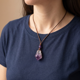 Amethyst Halskette - Unbearbeitet mit Cordband