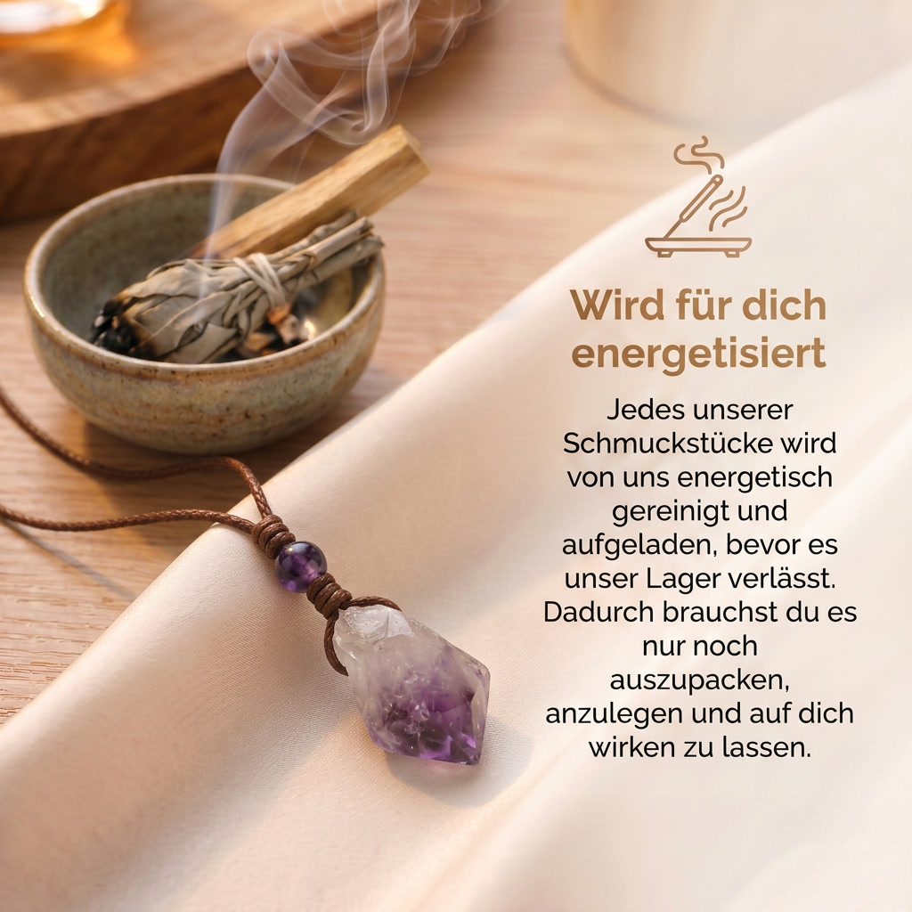 Amethyst Halskette - Unbearbeitet mit Cordband