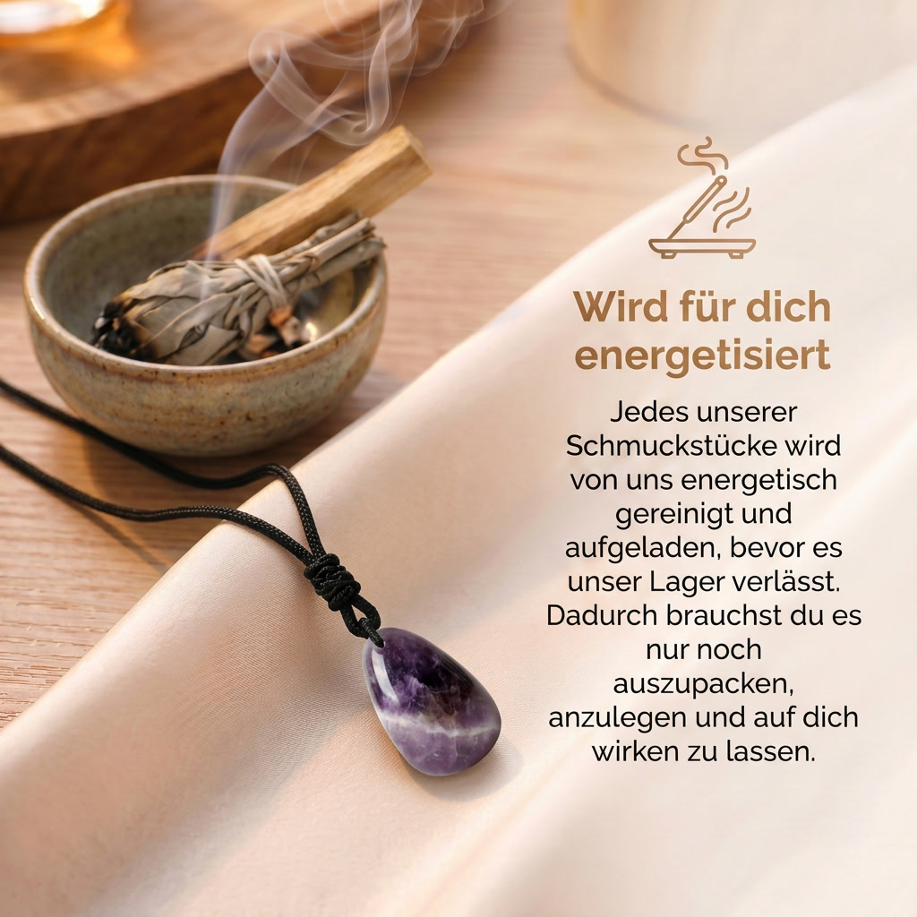 Amethyst Halskette - Perle mit Stoffkette