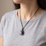 Amethyst Halskette - Perle mit Stoffkette