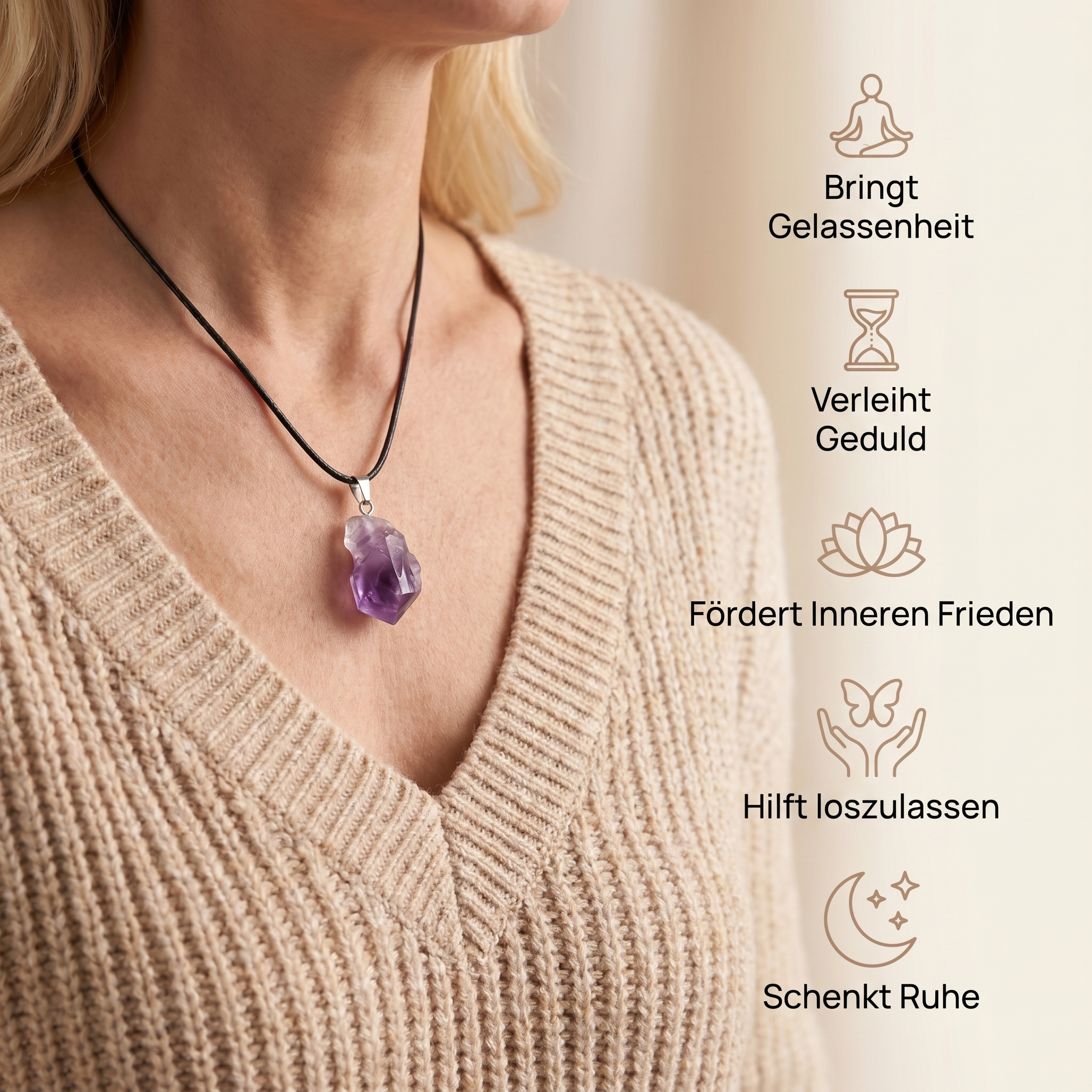 Amethyst Halskette - Unbearbeiteter Naturstein