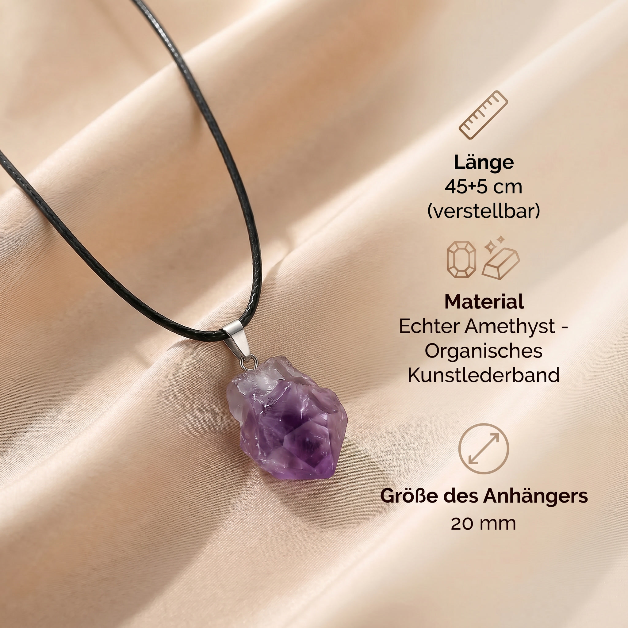 Amethyst Halskette - Unbearbeiteter Naturstein