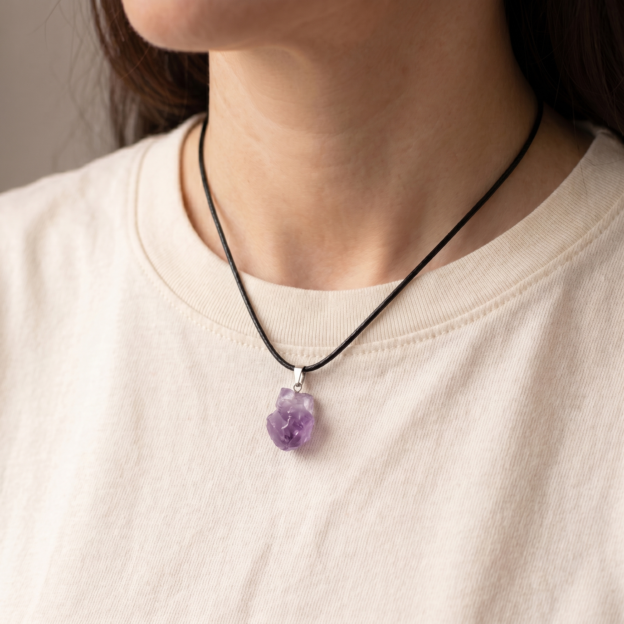 Amethyst Halskette - Unbearbeiteter Naturstein