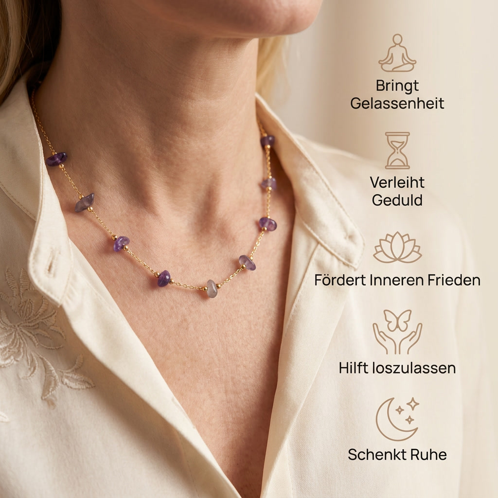 Amethyst Halskette - Rohperlen S925 Silber Gold legiert