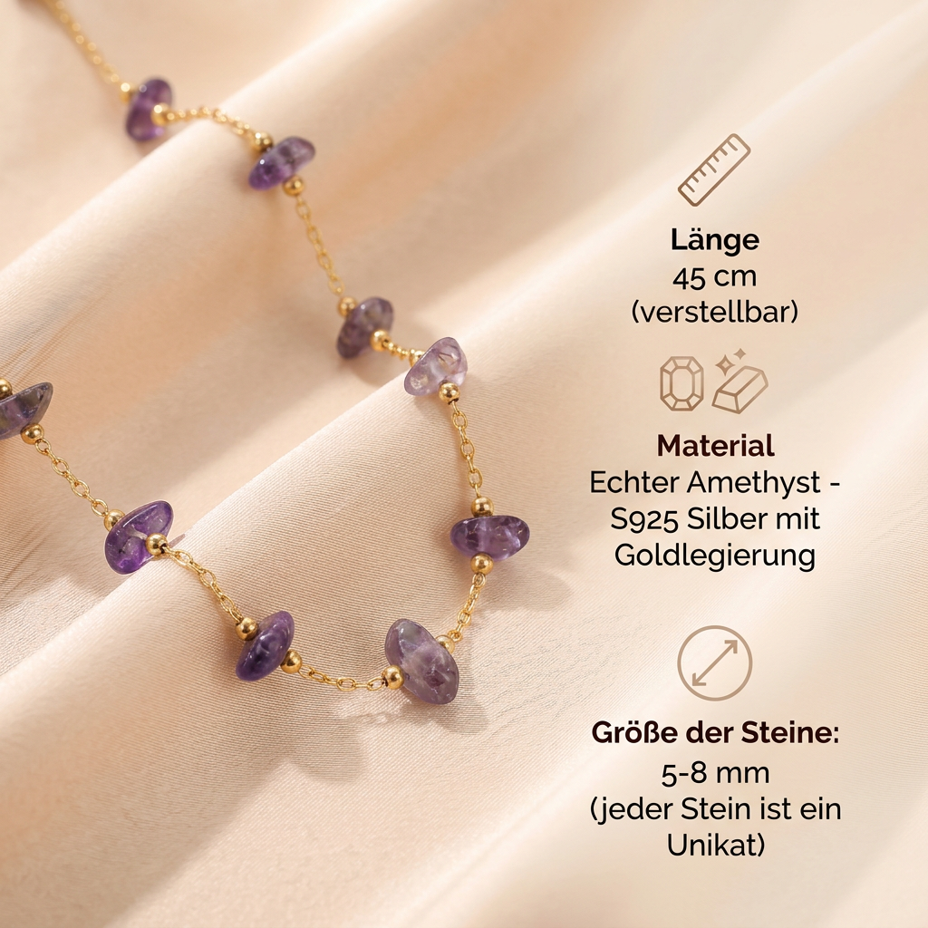 Amethyst Halskette - Rohperlen S925 Silber Gold legiert