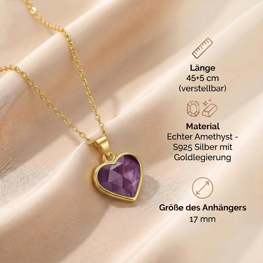 Amethyst Halskette - Herz Medallion S925 legiert