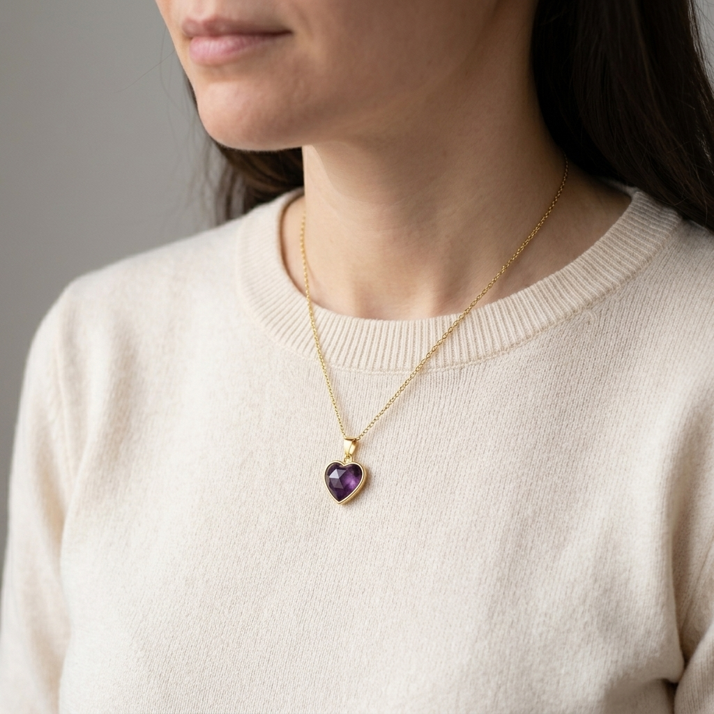 Amethyst Halskette - Herz Medallion S925 legiert
