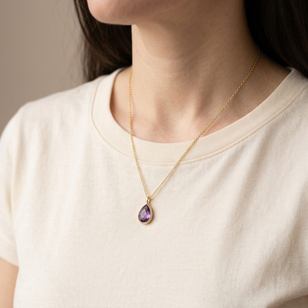 Amethyst Halskette mit 14K Gold Kette