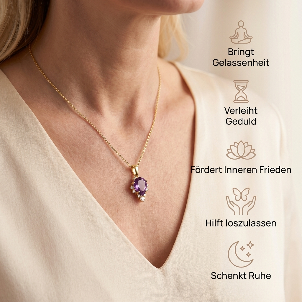Amethyst Halskette - Naturstein mit Kristallen