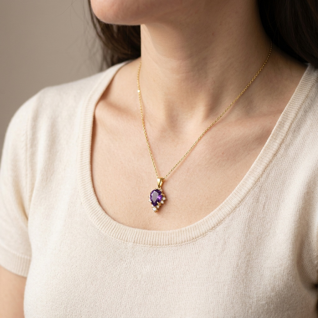 Amethyst Halskette - Naturstein mit Kristallen