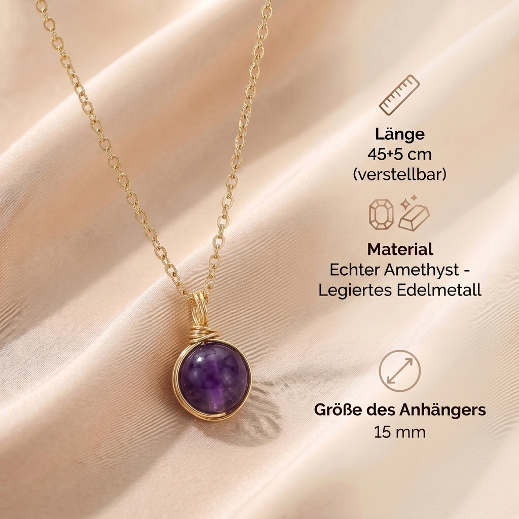 Amethyst Halskette -  Drahtmedallion
