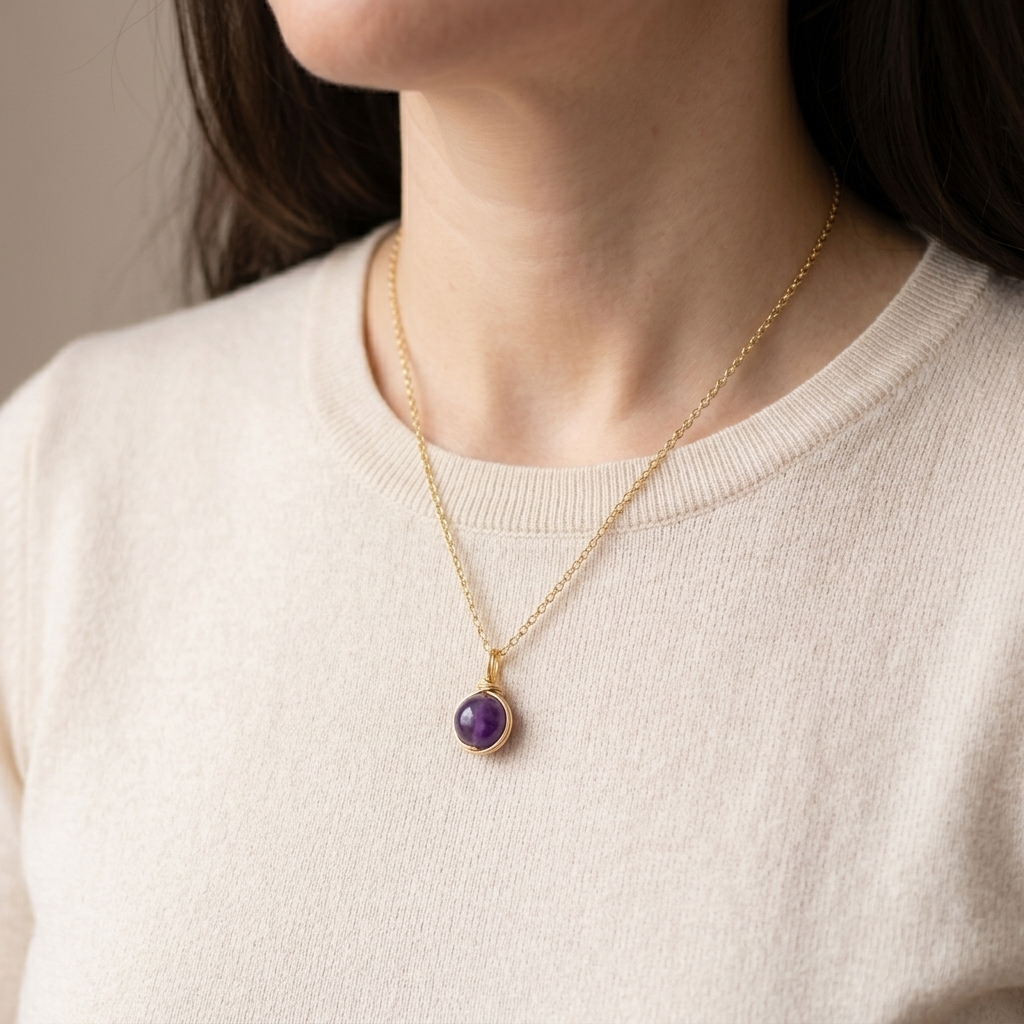 Amethyst Halskette -  Drahtmedallion
