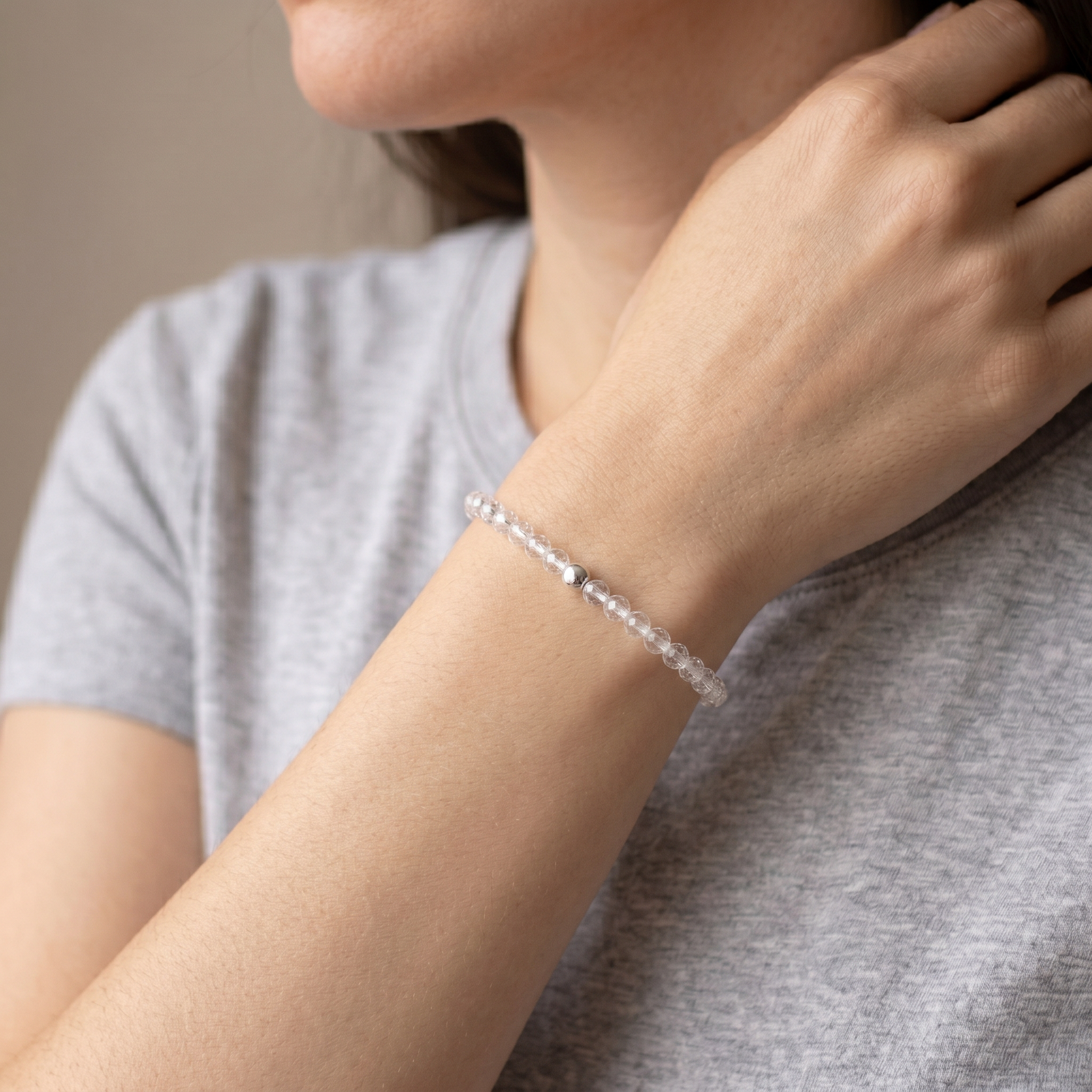 Bergkristall Naturstein Armband mit Silberperle