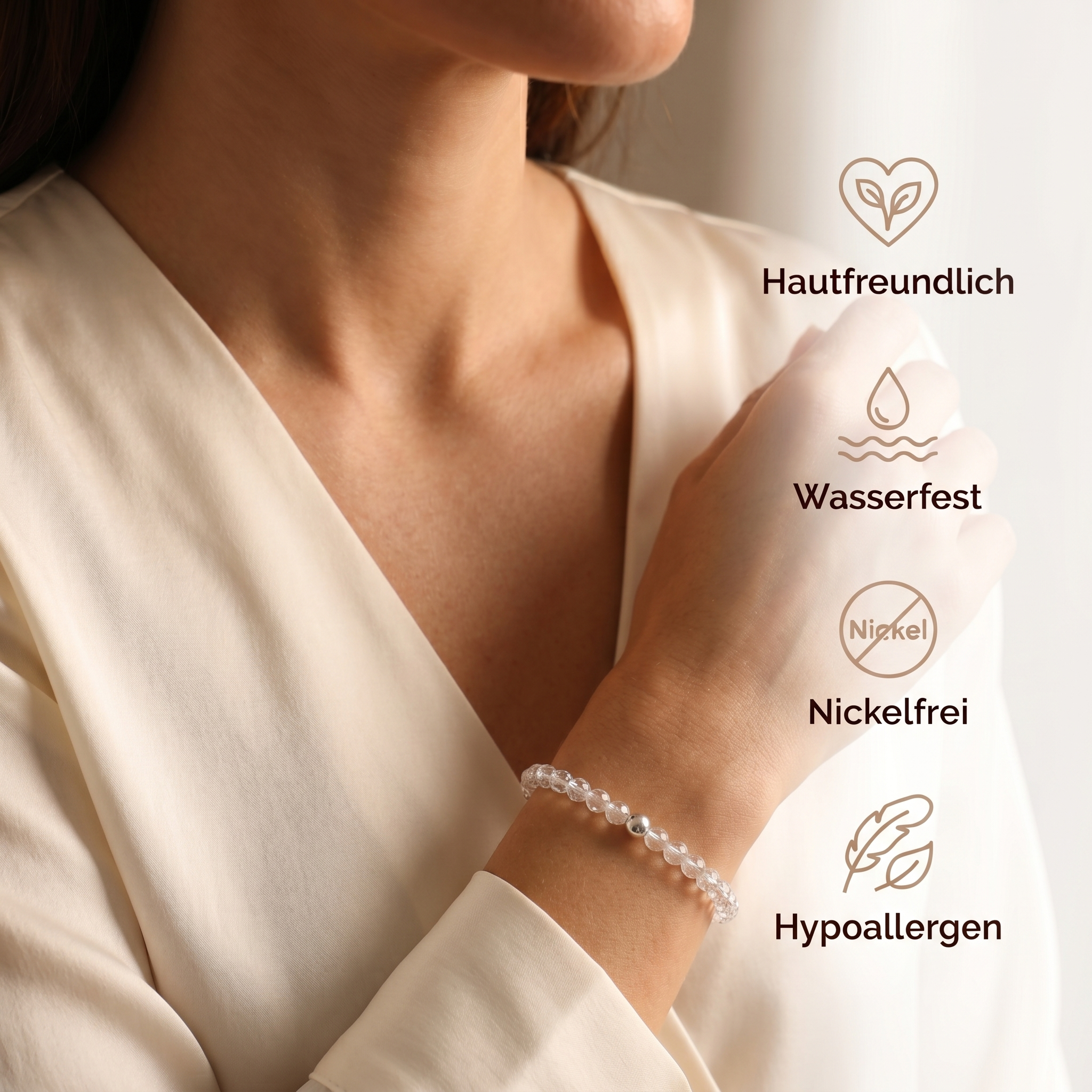 Bergkristall Naturstein Armband mit Silberperle