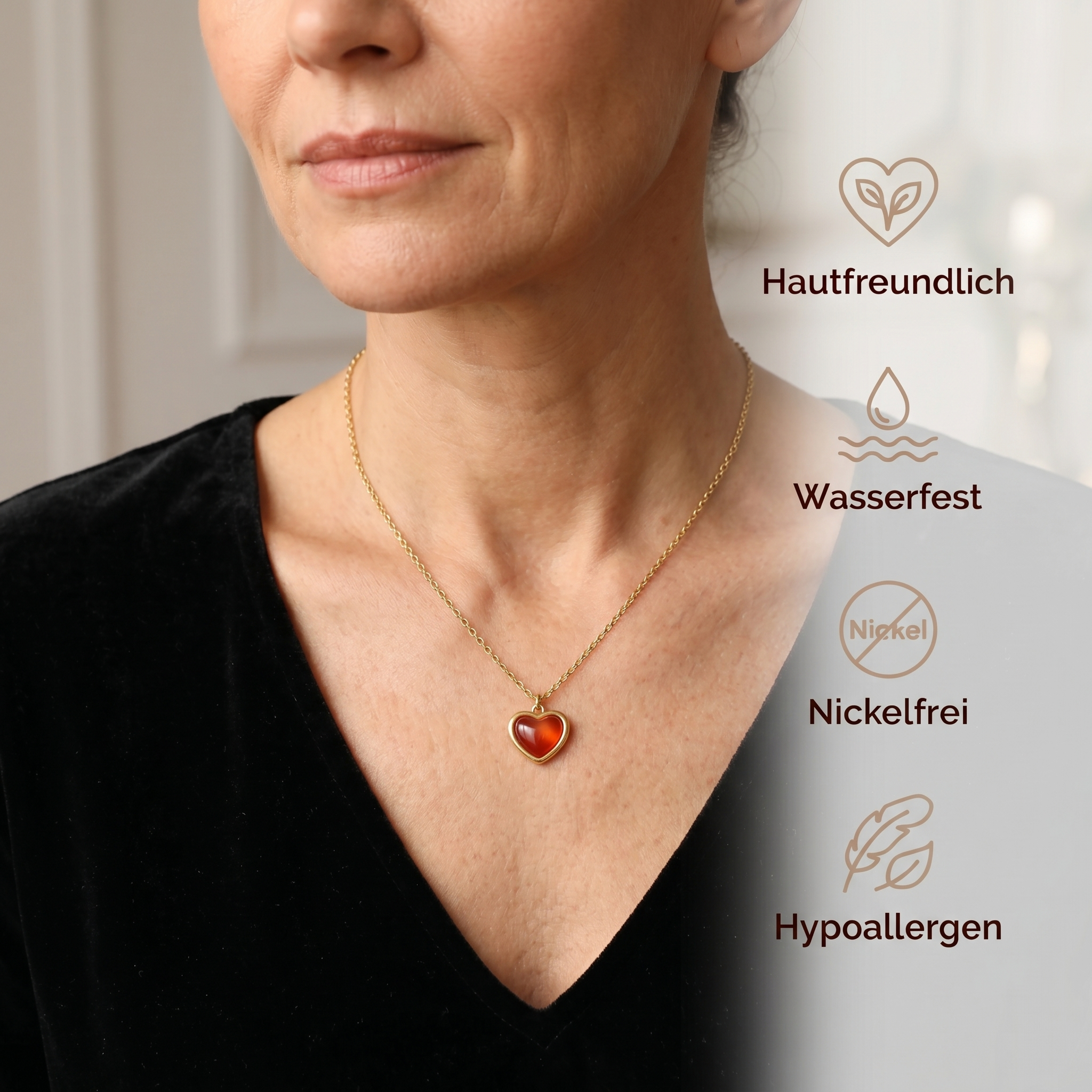 Karneol Halskette - Herz Anhänger
