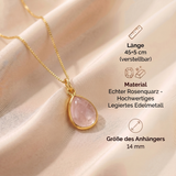 Rosenquarz Halskette mit 14 K Goldkette