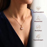 Rosenquarz Halskette mit 14 K Goldkette