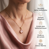 Rosenquarz Halskette mit 14 K Goldkette