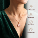 Rosenquarz Halskette - Medallion Tropfenform