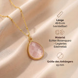 Rosenquarz Halskette - Medallion Tropfenform