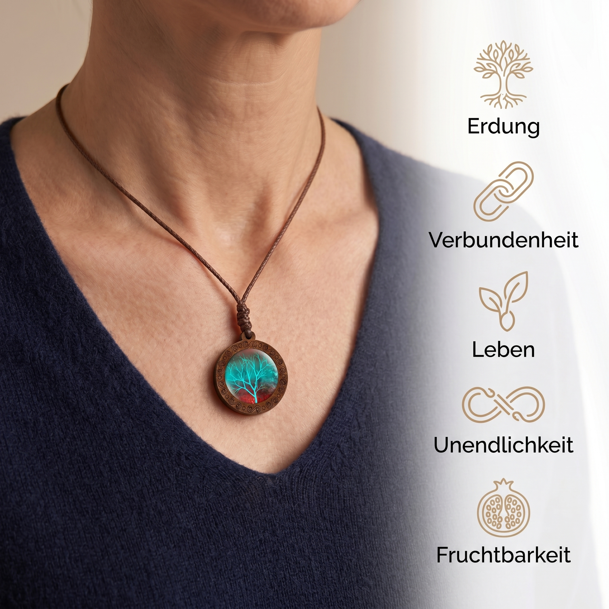 Lebensbaum Halskette - Holz & Leder