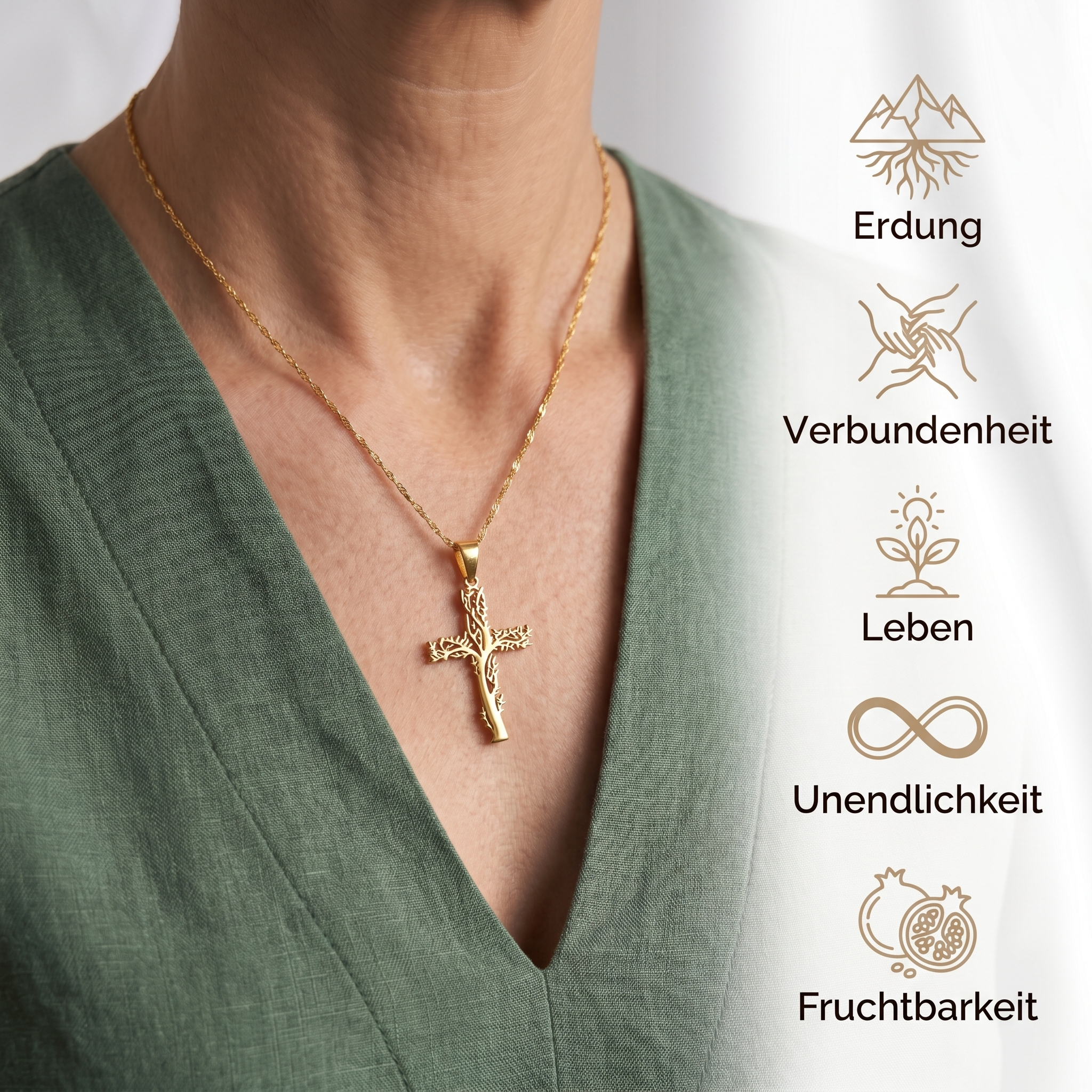 Lebensbaum Halskette - Kreuz