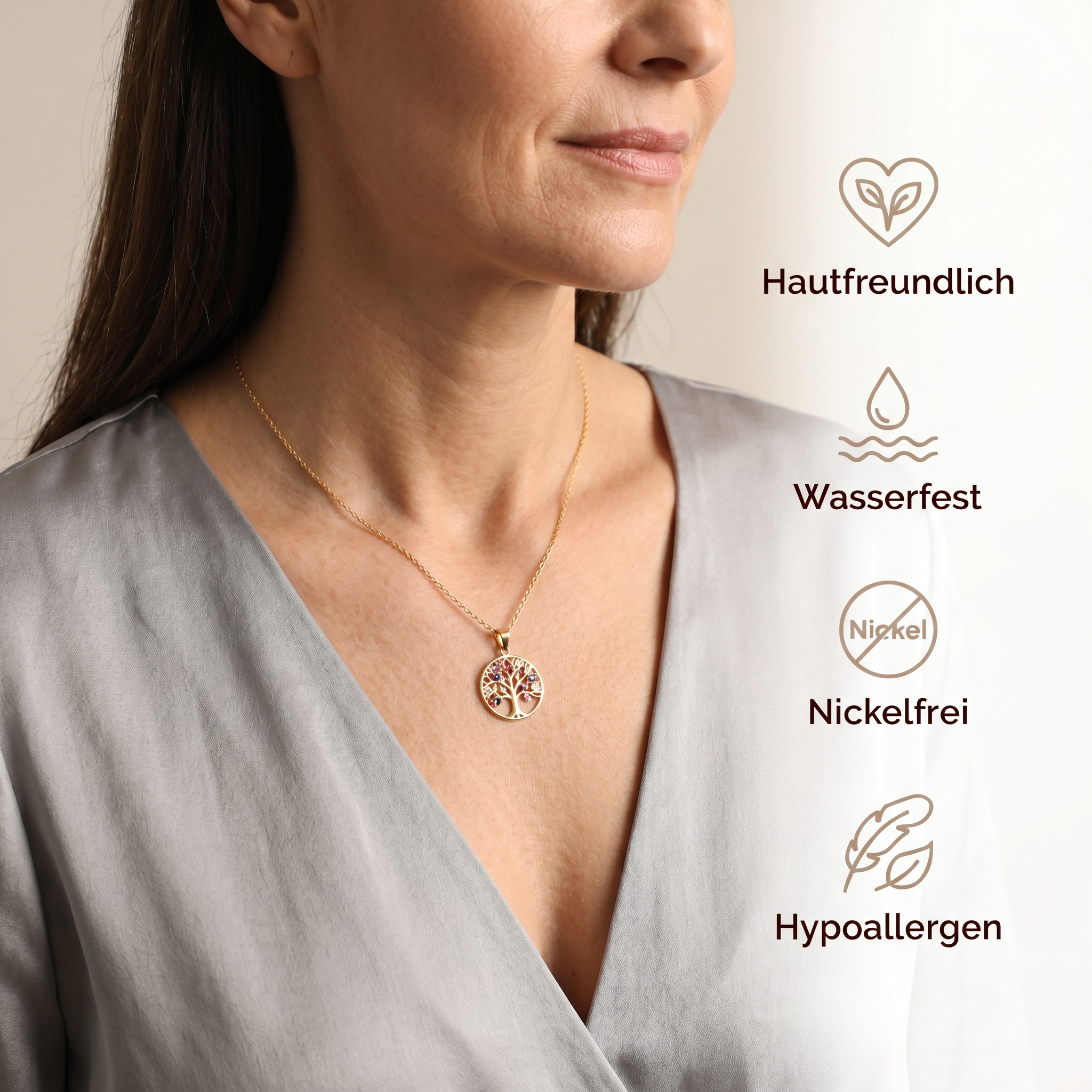 Lebensbaum Halskette mit Edelsteinen