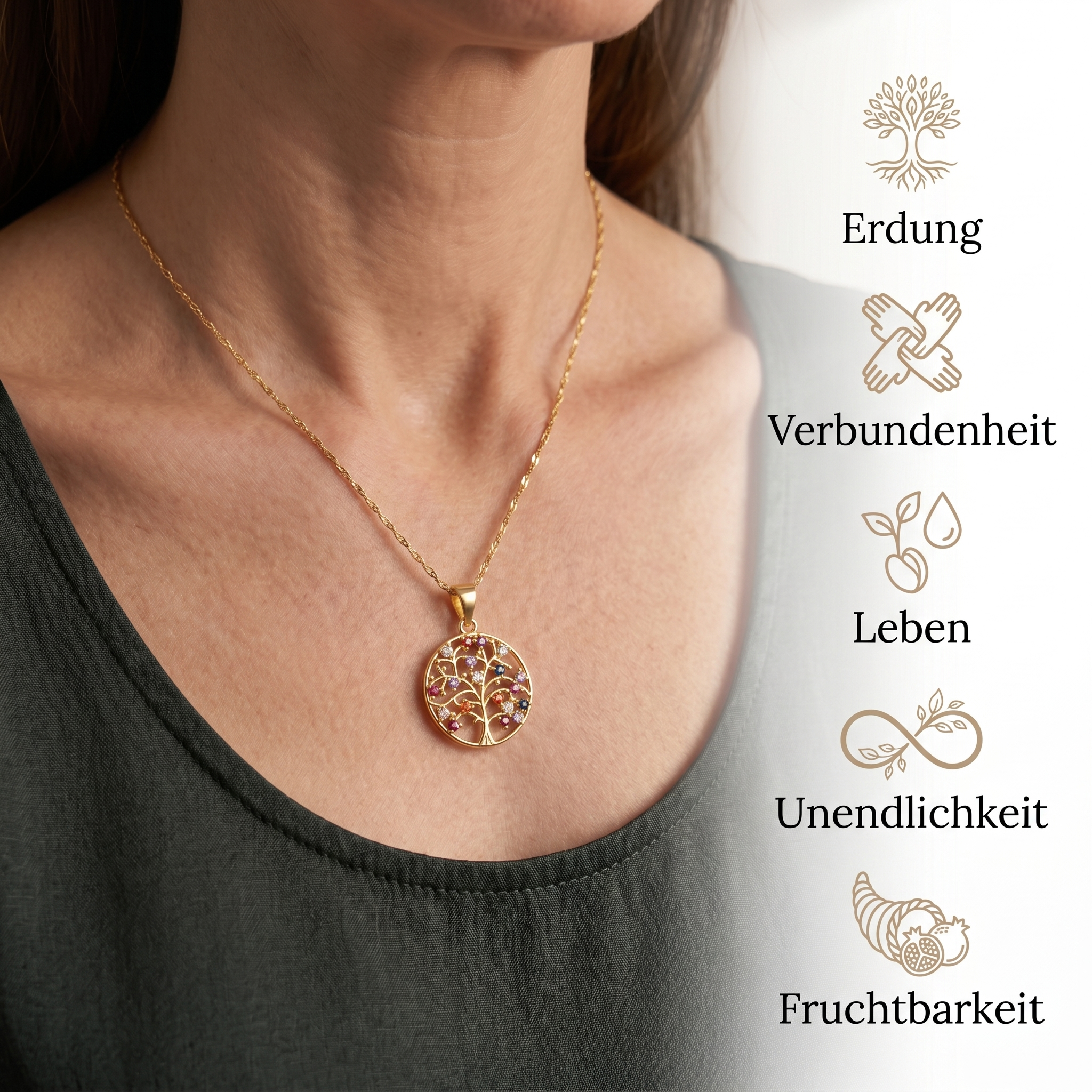 Lebensbaum Halskette mit Edelsteinen