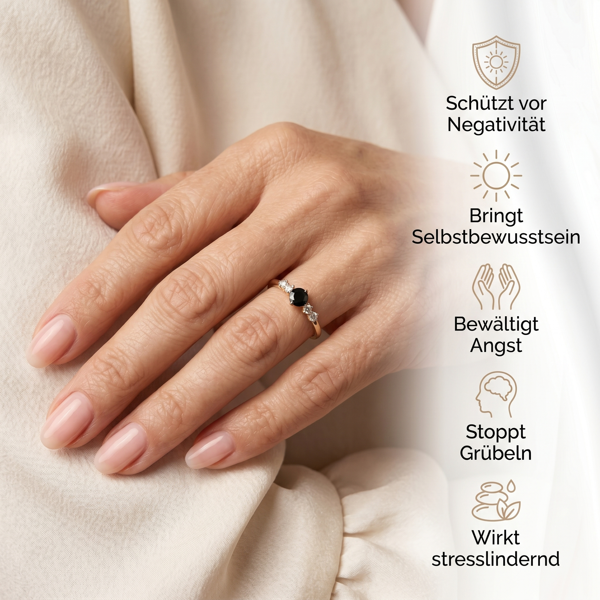 Obsidian Ring - Perlenschliff rund