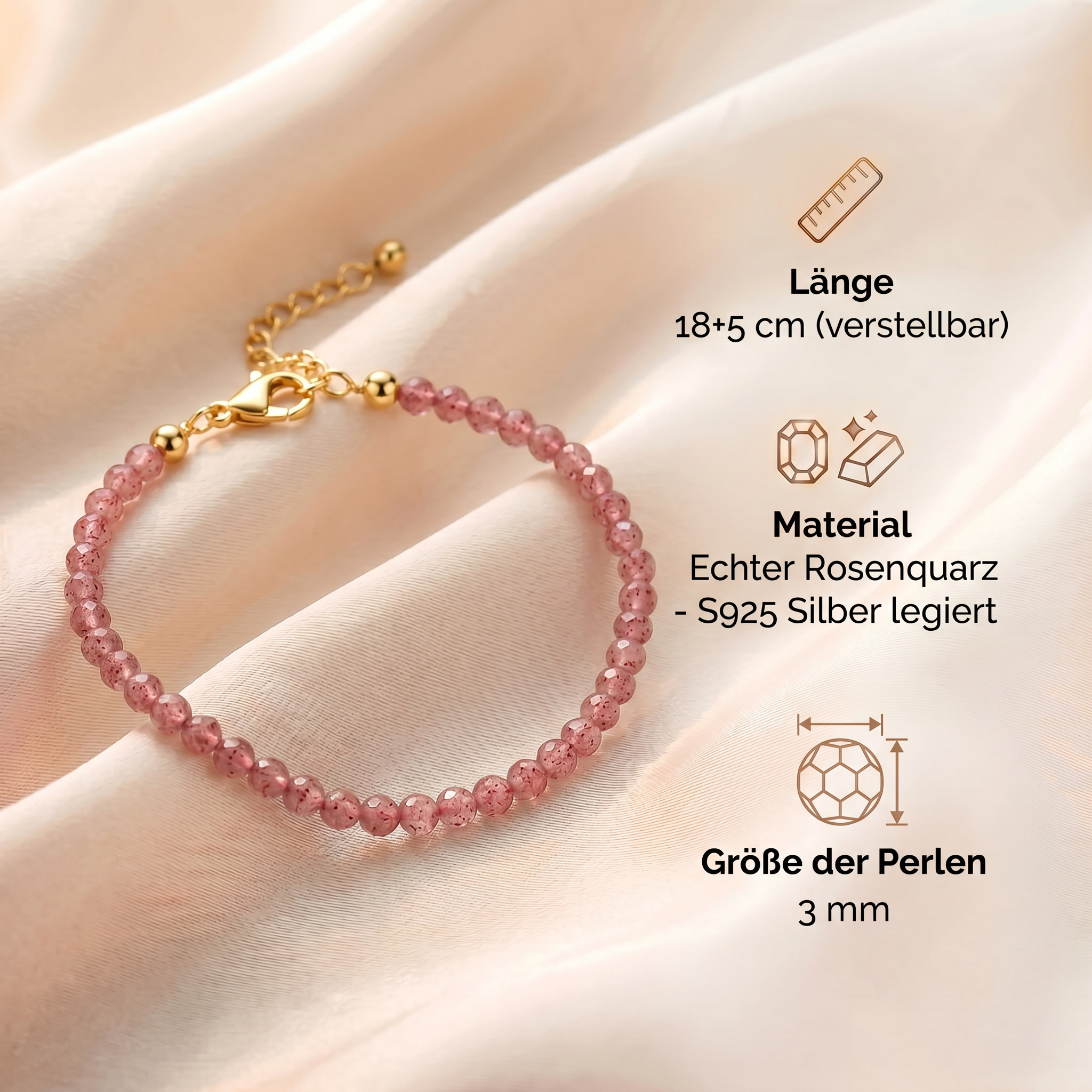 Rosenquarz Armband - Perlen