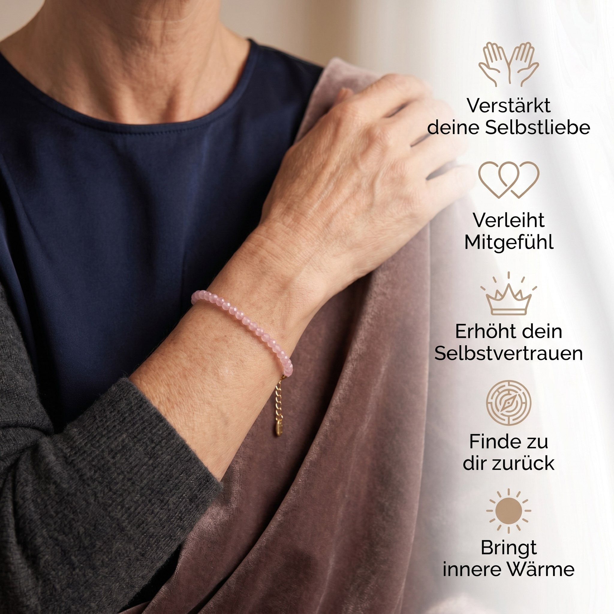 Rosenquarz Armband - Perlen geschliffen