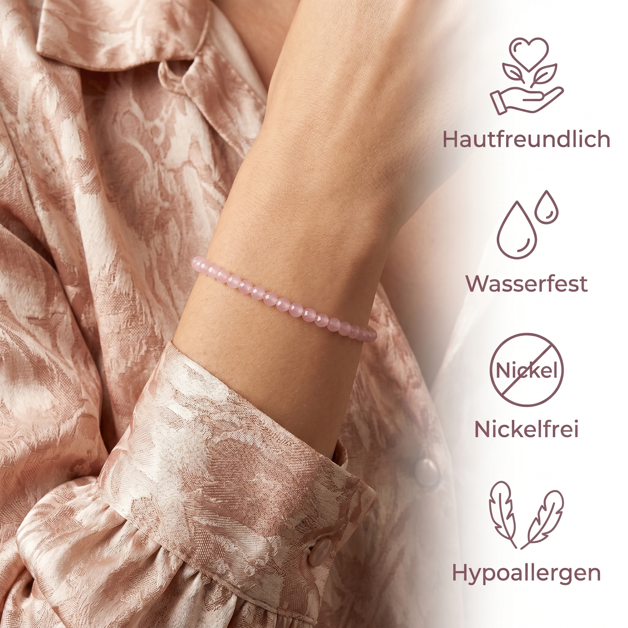 Rosenquarz Armband - Perlen geschliffen