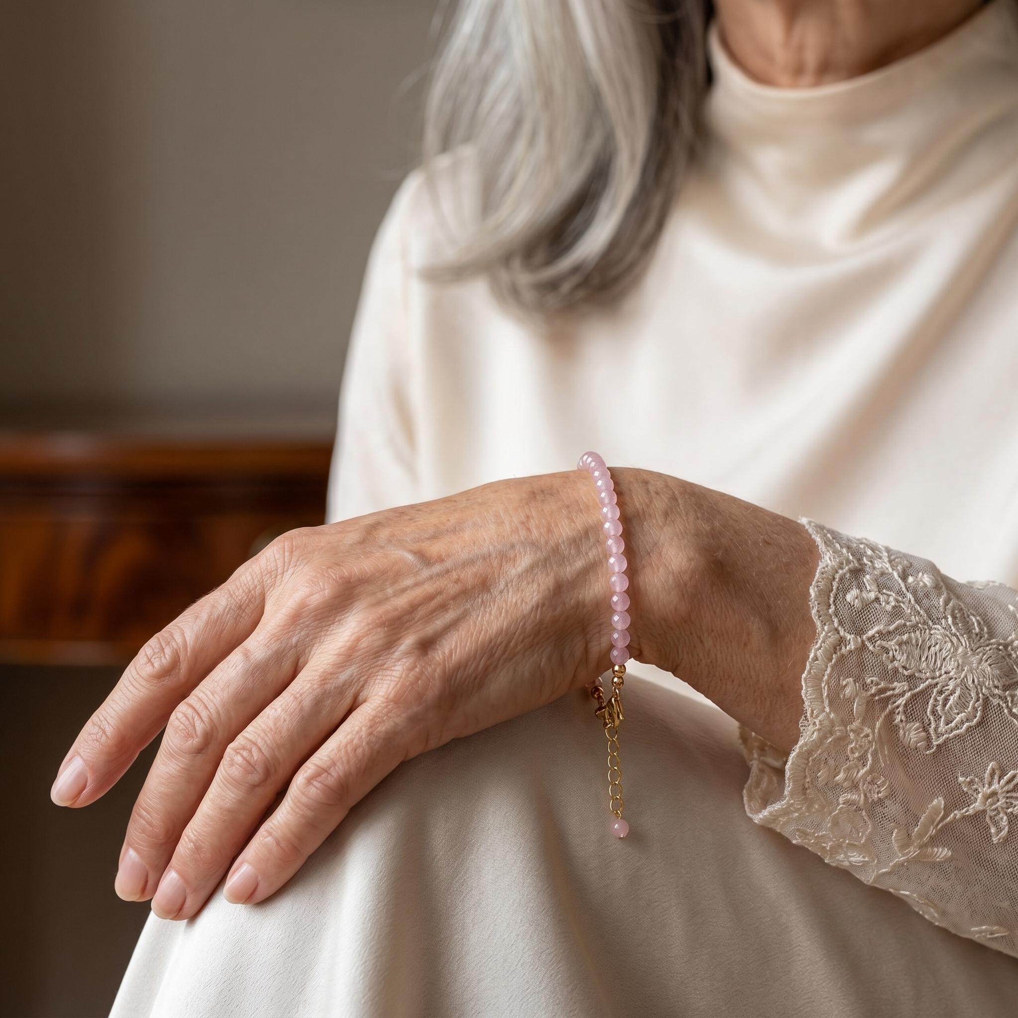 Rosenquarz Armband - Perlen geschliffen