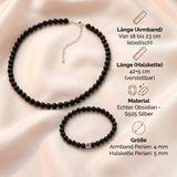 Obsidian Perlenset - Halskette & Armband