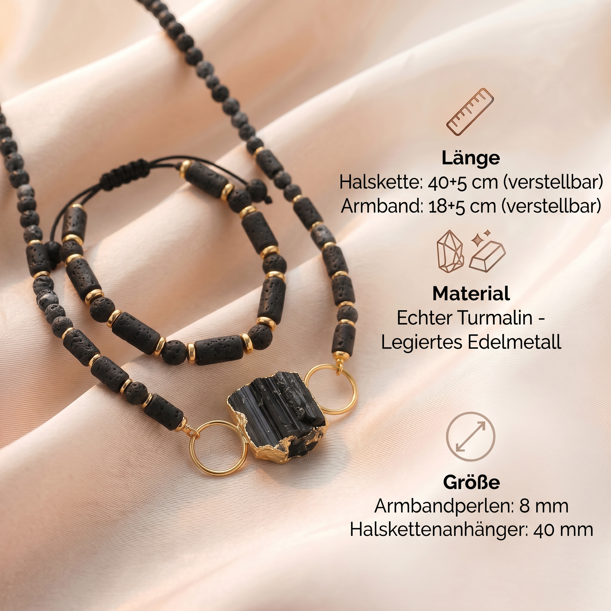 Turmalin Naturstein Set - Halskette & Armband