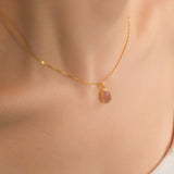 Rosenquarz Halskette mit 14 K Goldkette