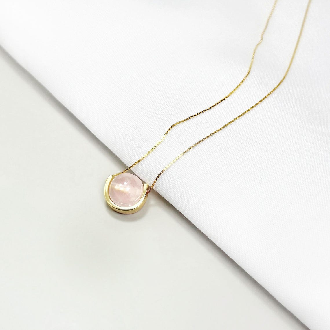 Rosenquarz Halskette - Kugelschliff elegant
