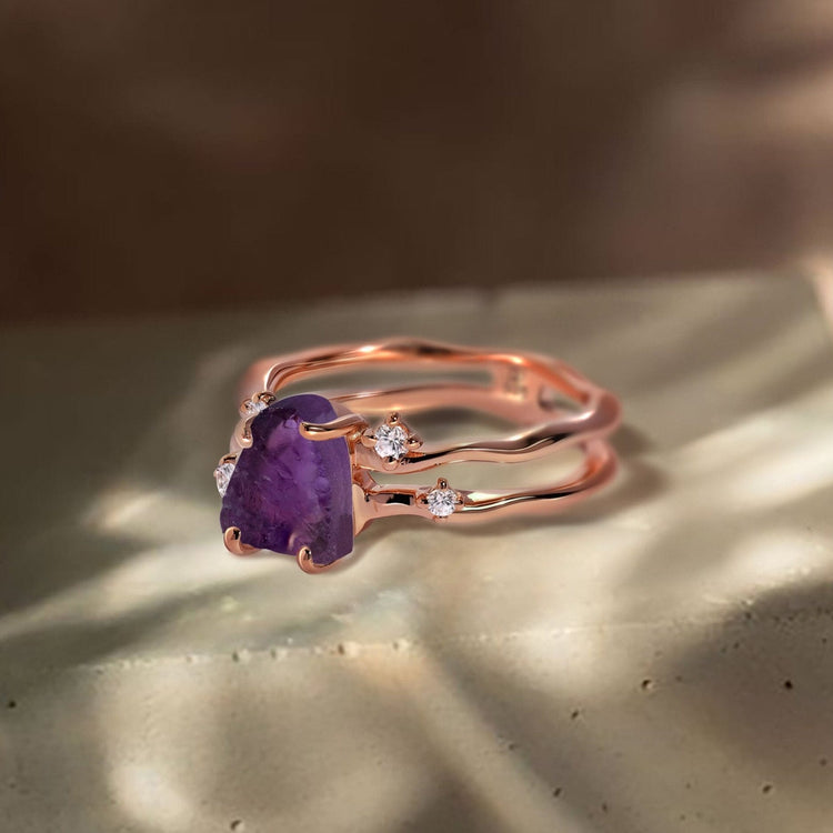 Amethyst Ring - Rohstein Doppelring