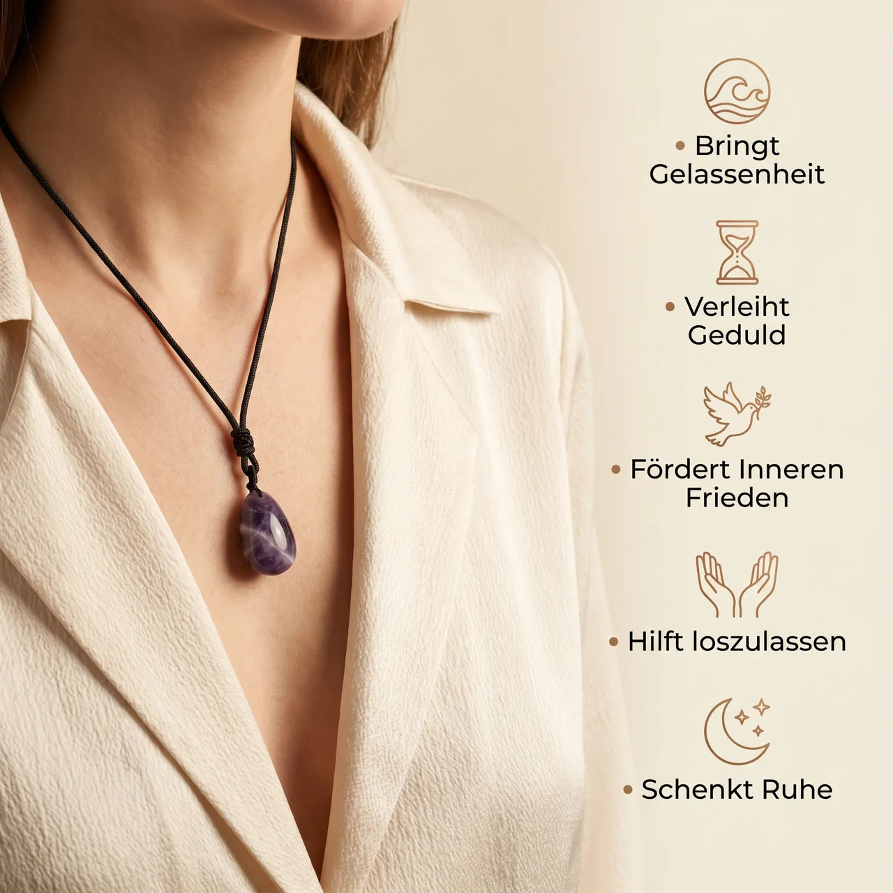 Amethyst Halskette - Perle mit Stoffkette
