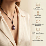 Amethyst Halskette - Perle mit Stoffkette